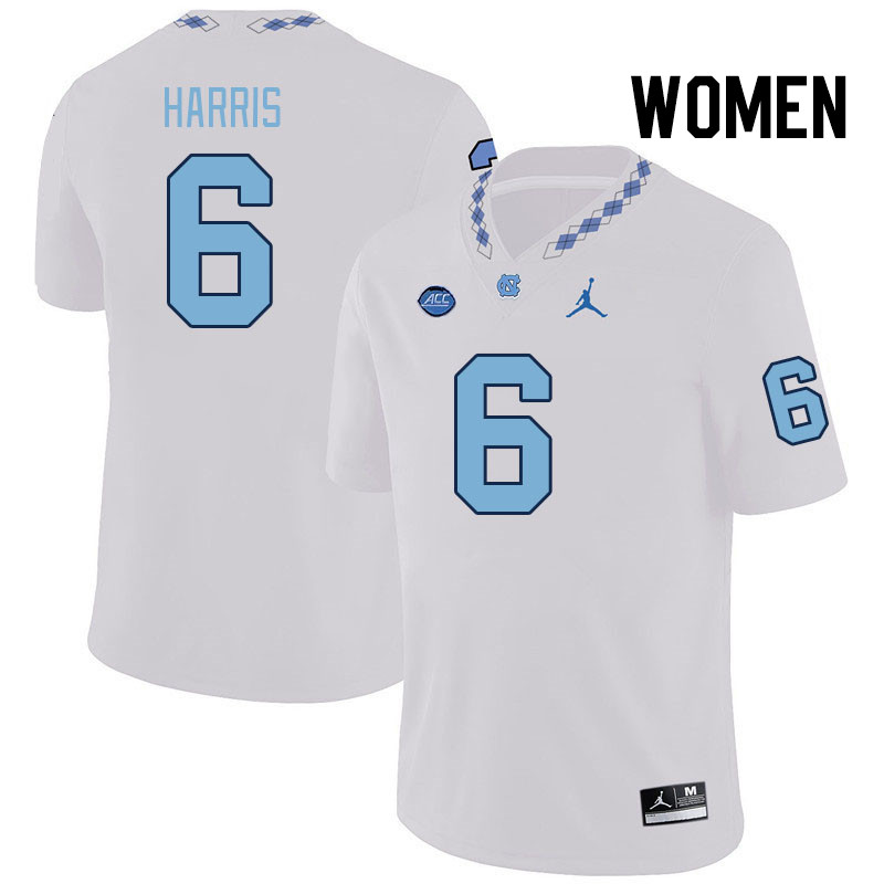 Women #6 Joshua Harris North Carolina Tar Heels College Football Jerseys Stitched-White